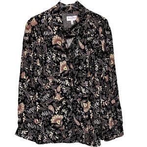 Michael Stars Alexei Paisley BowTie Blouse Long Sleeve Rayon Size 2X Careerwear‎